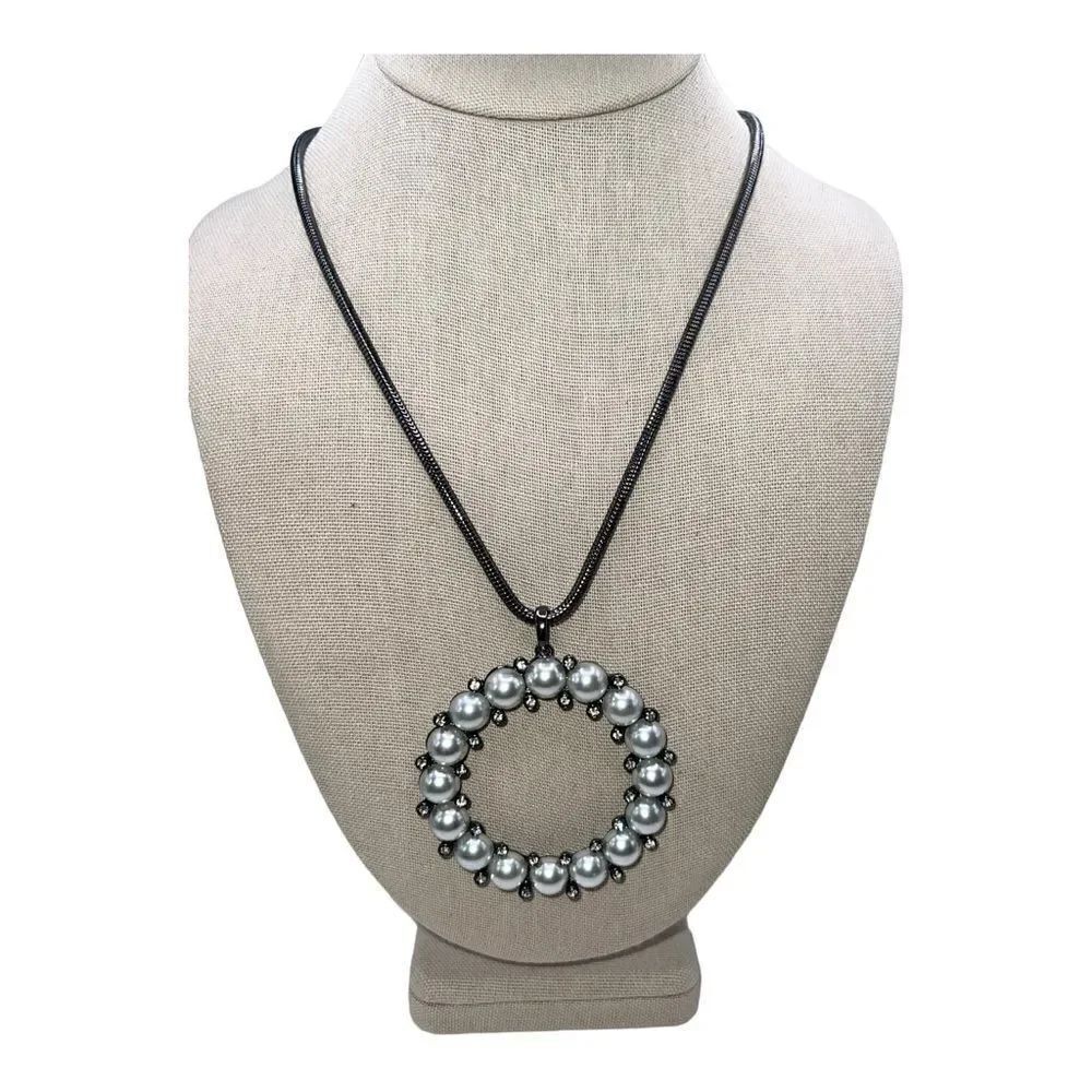 Alfani Hematite-Tone Crystal Imitation Gray Pearl Pendant Necklace New